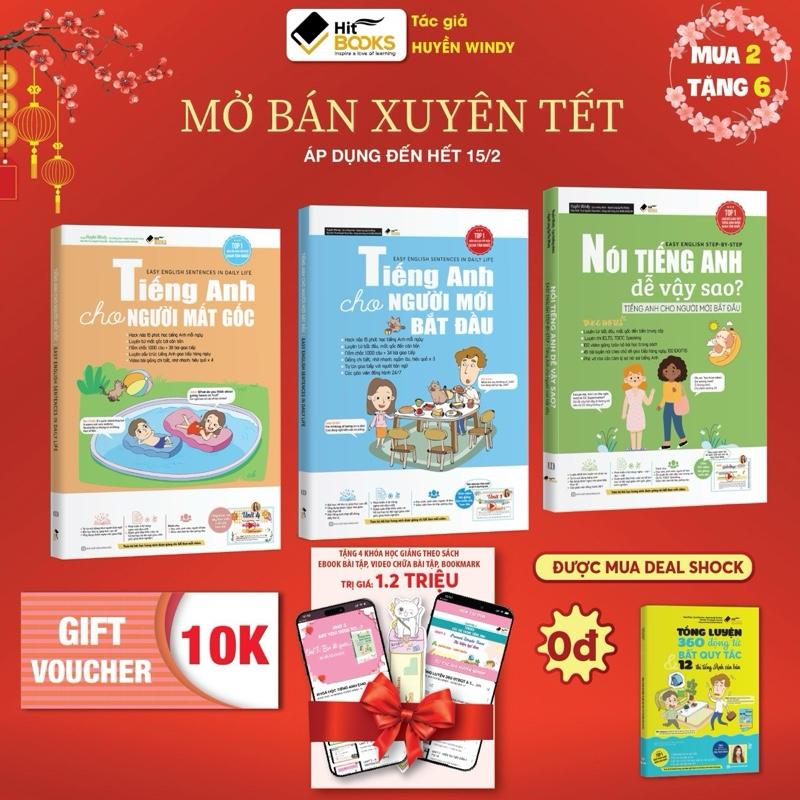 Sách Combo 3 Tiếng anh mất gốc, Tiếng anh cho người mới bắt đầu và Nói tiếng anh dễ vậy sao - Tặng khoá học Hitbooks cô giảng dạy