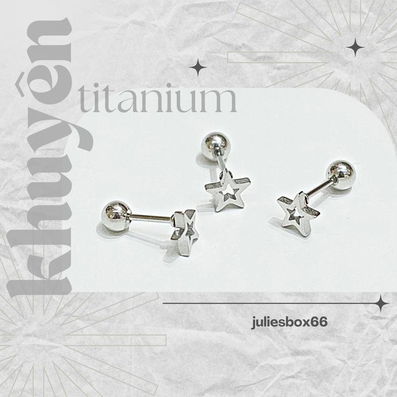 [1 Chiếc] [BẤM] Khuyên tai Unisex Ngôi Sao Rỗng Nhỏ Màu Bạc Không Gỉ Sét Không Ngứa Không Đen Julies Box 66 0