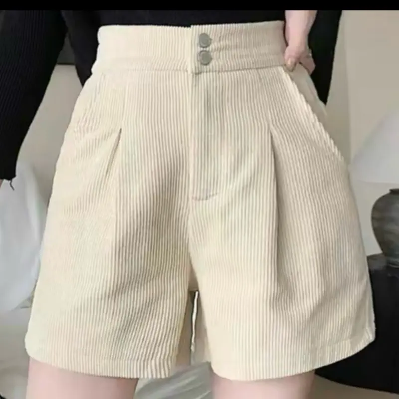 Quân sọt nhung gân co giãn lưng cao 2 nút phong cách hàn quốc Nữ Women Cạp Cao Pants Thun