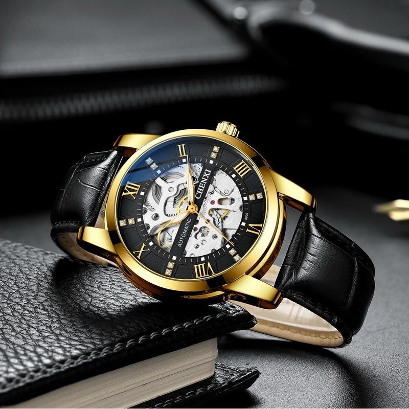 [KHÔNG TẶNG KHOÁ] Đồng Hồ Cơ Nam CHENXI Cơ lộ máy (CX-8802 Dây Da)