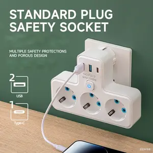 Stop Kontak Tempel 4 Lubang & Saklar - 2500W, Material PC Anti Api untuk Rumah/Kantor