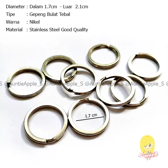 (PER-LUSIN) RING GANTUNGAN KUNCI DIAMETER 17MM/RING GEPENG BULAT TEBAL STAINLESS STEEL/RING GANTUNGAN KUNCI KECIL