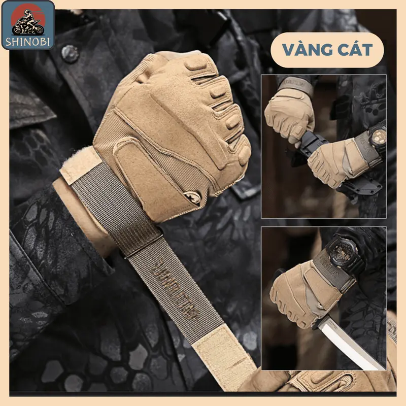 Găng tay chiến thuật Blackhawk, bao tay đi phượt chất liệu dày dặn cực ôm tay, chống nắng, chống trượt hiệu quả SHINOBI 5