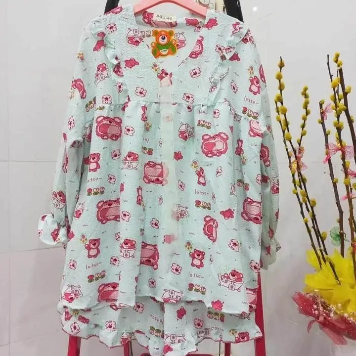 Set babydoll đồ bộ xinh dễ thương vải đũi mềm 40 đến 60kg đồ bộ cute cho các nàng đũi  xốp đồ  ngủ quần ngắn Nữ Women Áo Voi