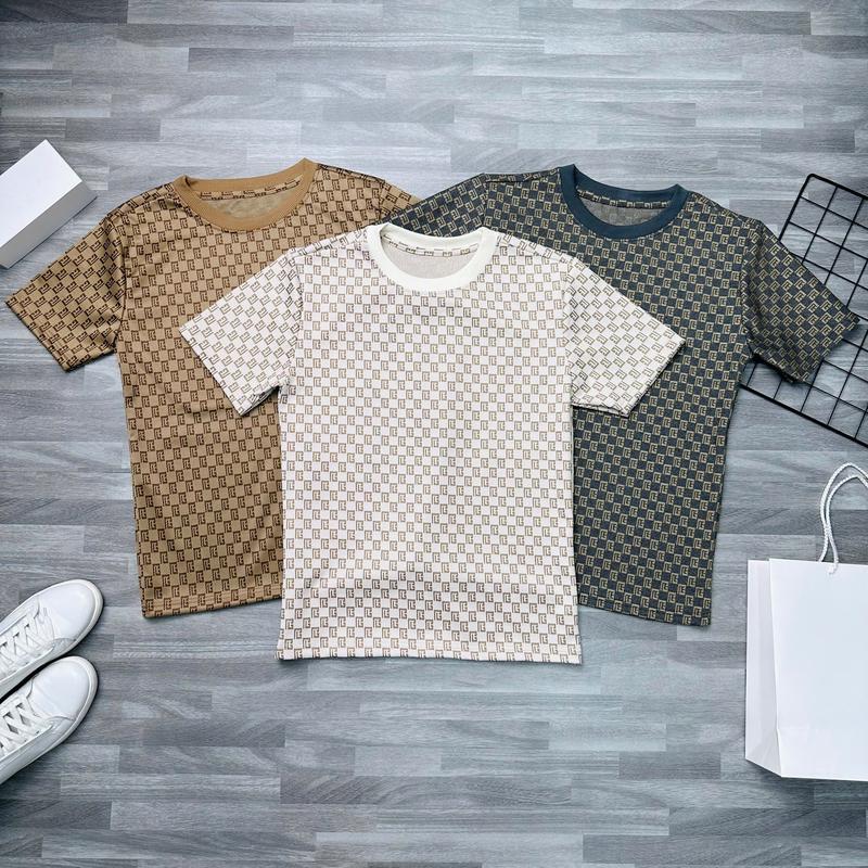 [A102] Áo thun nam tay ngắn cổ tròn vải umi phối họa tiết thiết kế sang trọng thời trang trẻ trung năng động màu xám màu kem màu nâu Menswear Top