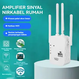WiFi Repeater 300Mbps - Penguat Sinyal WiFi hingga 300 Meter, Extender Wireless 4 Antena, Booster WiFi untuk Rumah & Kantor, Penerima & Pemancar Sinyal Stabil, Antena Eksternal, Cover Area Luas, Kecepatan Tinggi, Plug and Play