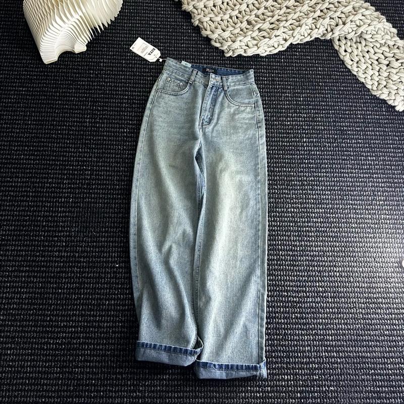 (RITA JEAN)A40 Quần Bò Nữ Màu Xanh Trung Trắng Bụi Lạ Lưng Cao Vải QC Mềm Mịn Không Giãn Lai Cuốn RiTa 0