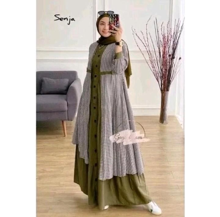 Product Introduction of Senja One Set Dress Bahan katun linen rami Gamis Set Outer Remaja terbaru 2024 Simple  Muslim Pesta 3