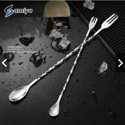 Long bar spoon 32cm dan 26cm / long tea spoon / sendok teh panjang cocktail mixing bar spoon fork 1