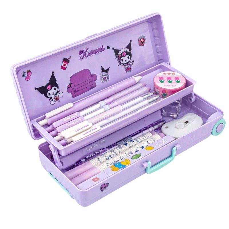 Hộp đựng bút Hai Tầng Hình Kuromi dễ thương với chất liệu PP bền chắc 0