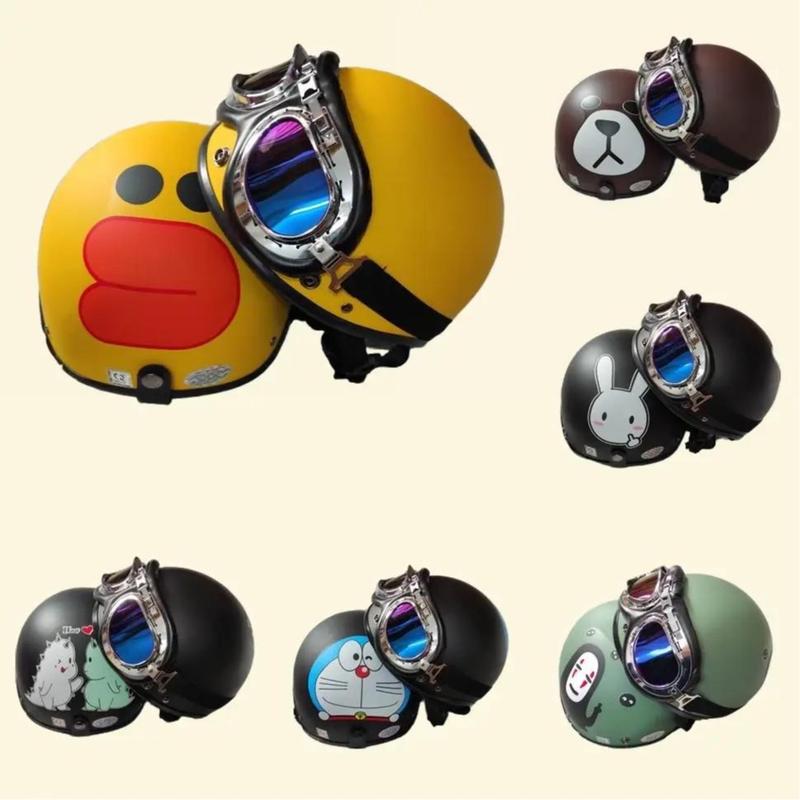 Mũ bảo hiểm xe máy phượt nửa đầu 1/2 kèm kính phi công tặng sticker