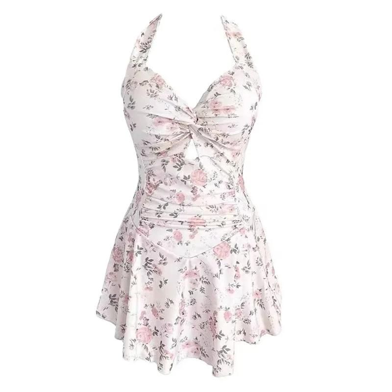 Product Introduction of Women Hanging Neck Sweet Cute Swimwear One-piec Beach Wear Swim Suit Beach Dress Swimsuit High Waist Bathing Suit For Girls 10