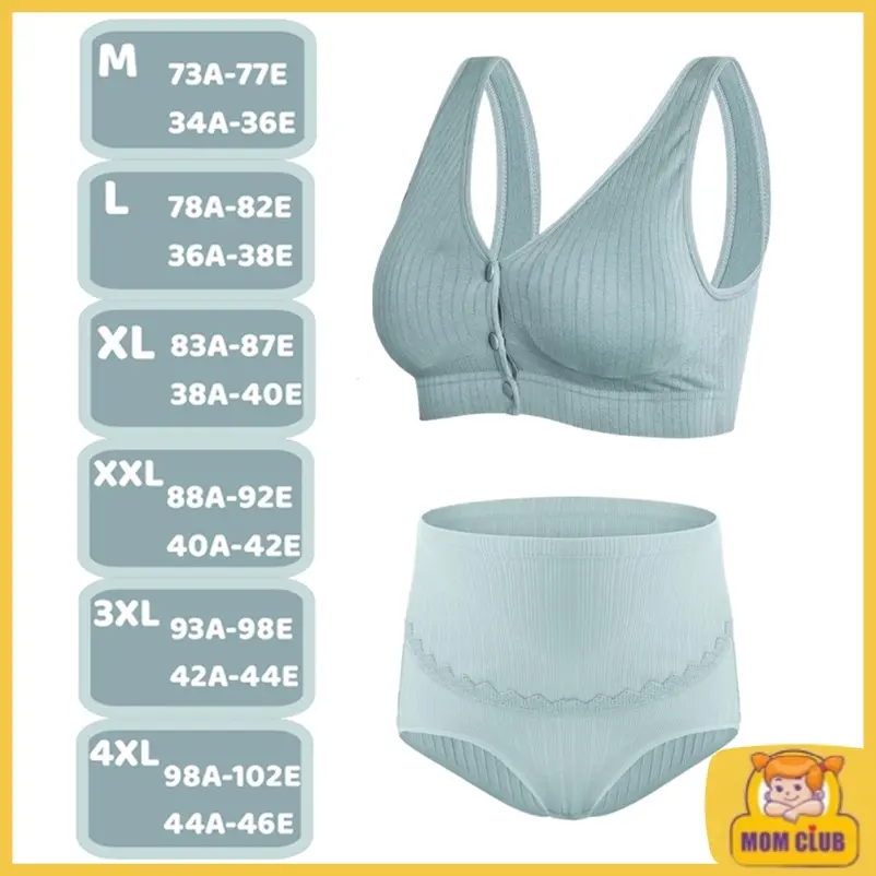 Bra Set Jumbo Bra Menyusui Kancing Depan Tanpa Kawat Nursing Bras Katun Nursing Bra Celana Dalam Hamil Depan Gesper Wanita 1018bra+837