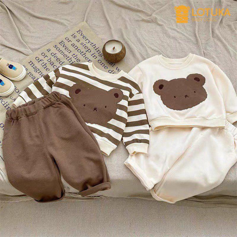Bộ Đồ LOTUKA Chất Nỉ Da Cá Ấm Áp, Quần Áo Trẻ Em Phong Cách Hàn Quốc Hình Gấu Đáng Yêu 4-18kg 6