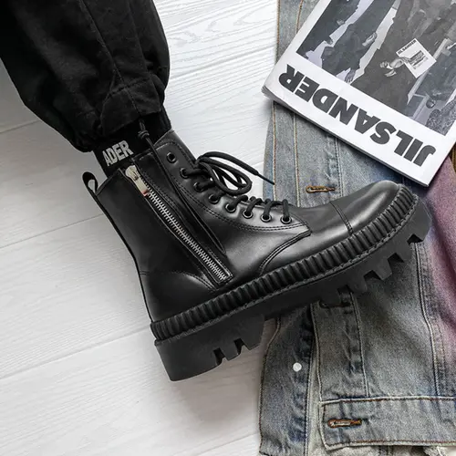 Giày bốt nam combat Boot zip tăng chiều cao 6 cm new 2023