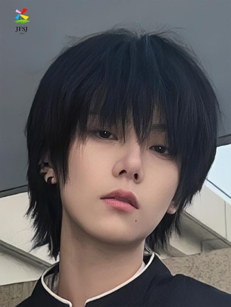 Product Introduction of Wig Ekor Serigala untuk Pria, Kepala Mullet Gaya Jepang, Poni Sedikit Terbagi, Alat Peraga Foto Gaya Anime, Penutup Rambut Kepala Penuh Halus 6
