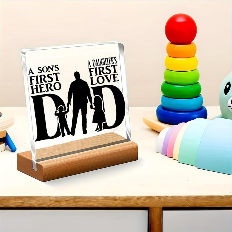 Letter Pattern Acrylic Desk Decoration with Wooden Stand, Desktop Ornament for Home Office, Gift for Dad Father 4