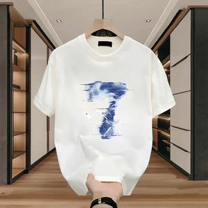 คอกลมแขนสั้นเสื้อยืดผู้ชายเทรนด์อังกฤษพิมพ์ฤดูร้อนด้านบนหลวมพร้อมขนาดเสื้อยืดผ้าฝ้ายพิมพ์เทรนด์แขนสั้น