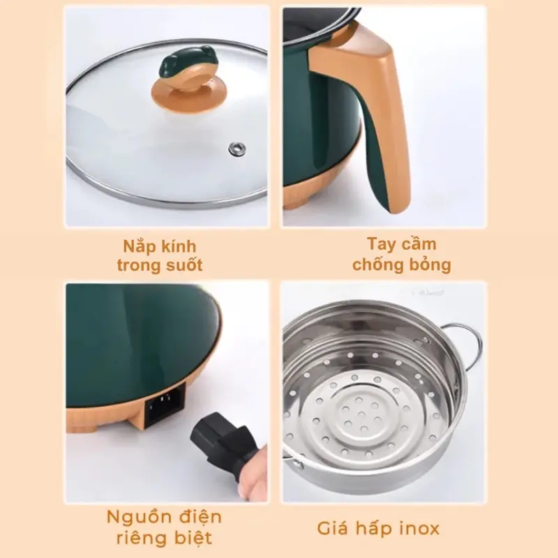Nồi lẩu điện đa năng 2 tầng , xào nấu , mì ăn liền gia đình công xuất lớn - nồi điện nấu ăn 6