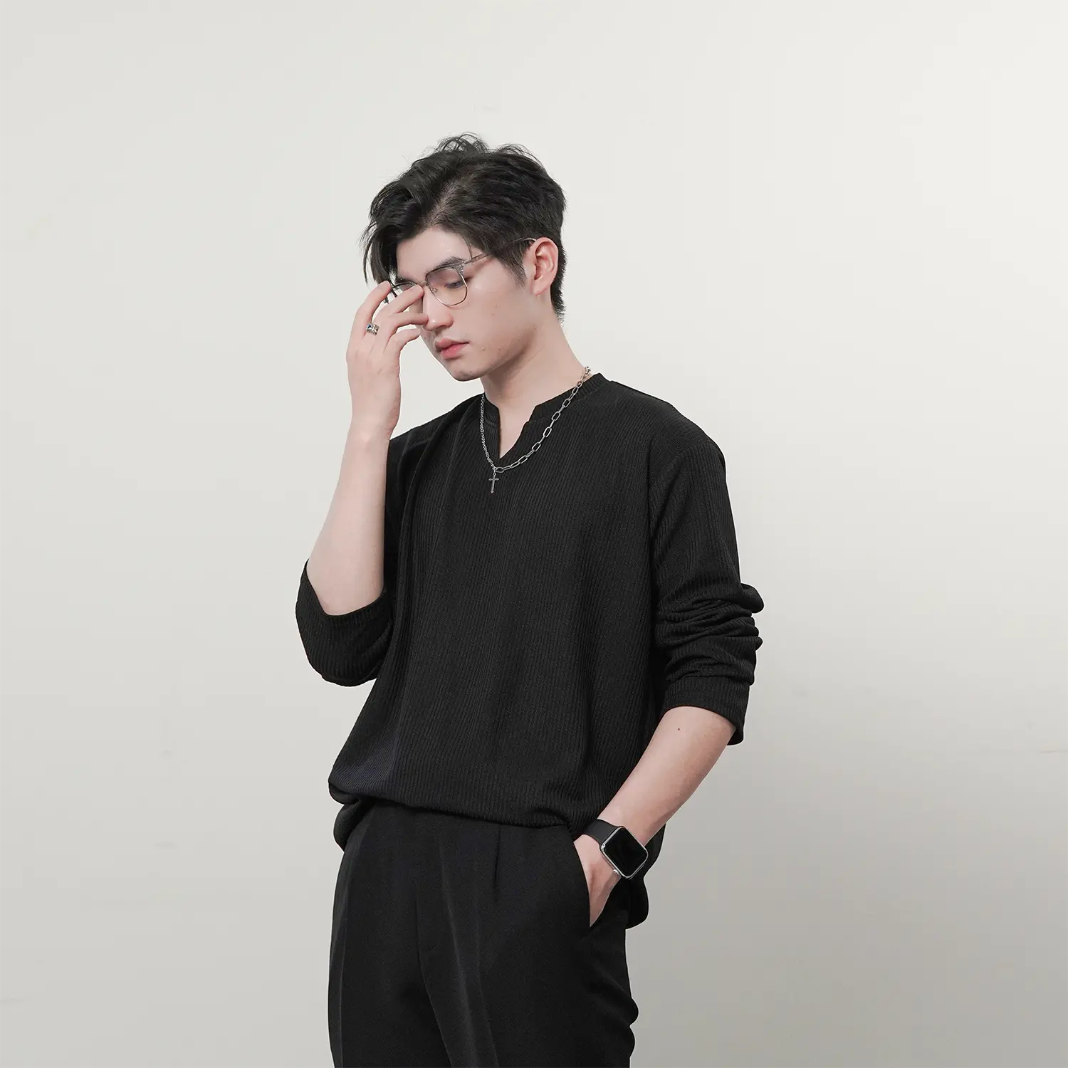 [Xả kho] Áo thun dài tay Qthouse, áo phông tay dài cổ V form oversize