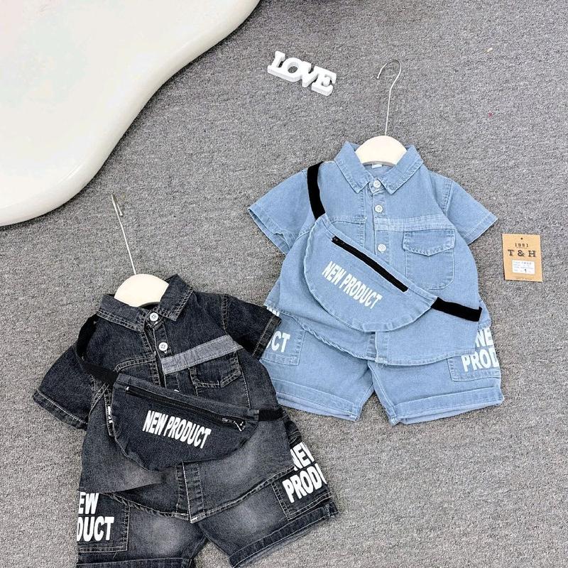 (Tặng Kèm Túi) Bộ Jean 3 Chi Tiết Bé Trai 10-30kg Chất jean mềm mại co giãn 2