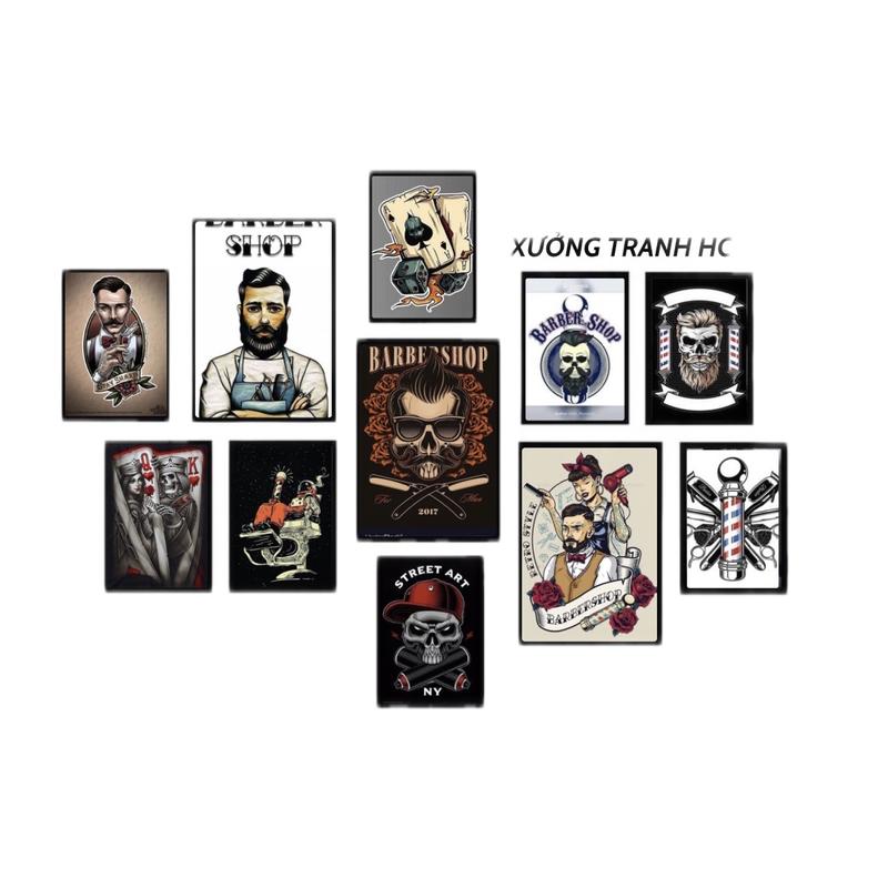 (4 mẫu) Sét  11 tranh dán tường , treo tường  trang trí salon baber  - dán tường tiện lợi không cần khoan đục - xưởng tranh HC dan Tường tiệm salon tóc Treo Tường Phòng Khách