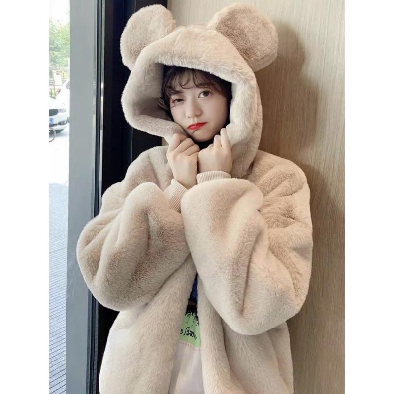 Áo khoác lông cừu hoodie khoá quả bông lông dày dặn mền mịn mũ tai thỏ siêu dễ thương ấm áp bất chấp rét đại hàn