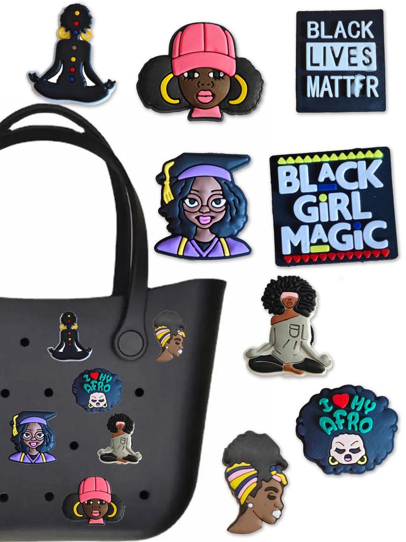 Product Introduction of Random Style Black Series Bag Accessories, Cute Bag Charm for Beach Bag, Fashionable Bag Decoration for Women & Girls, Beach Bag Accessories 0
