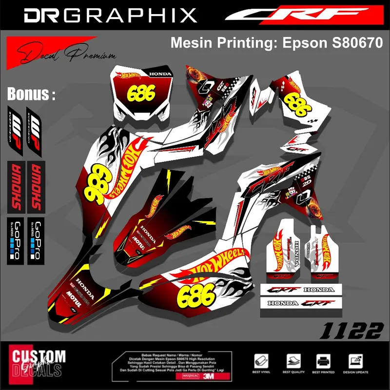 DECAL VARIASI HONDA CRF 150 L HOTWHEELS STYLE / STICKER LIST MOTOR CRF 150 L HOTWHEELS STYLE 7