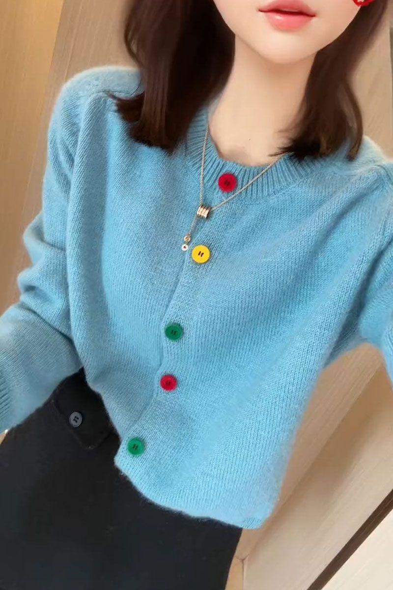 Product Introduction of Áo Cardigan Dệt Kim, Phong Cách Hàn Quốc, Chống Lão Hóa, Thiết Kế Cầu Vồng Thanh Lịch, Một Hàng Cúc, Cổ Tròn, Giống Như Len, Thích Hợp Cho Mùa Xuân, Hàng Mới Về, Phong Cách Lười Biếng, Áo Len Độc Đáo 16