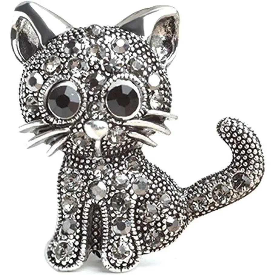 Crystal Enamel Cat Brooch Fashion Jewelry Gift for Women Men Party
