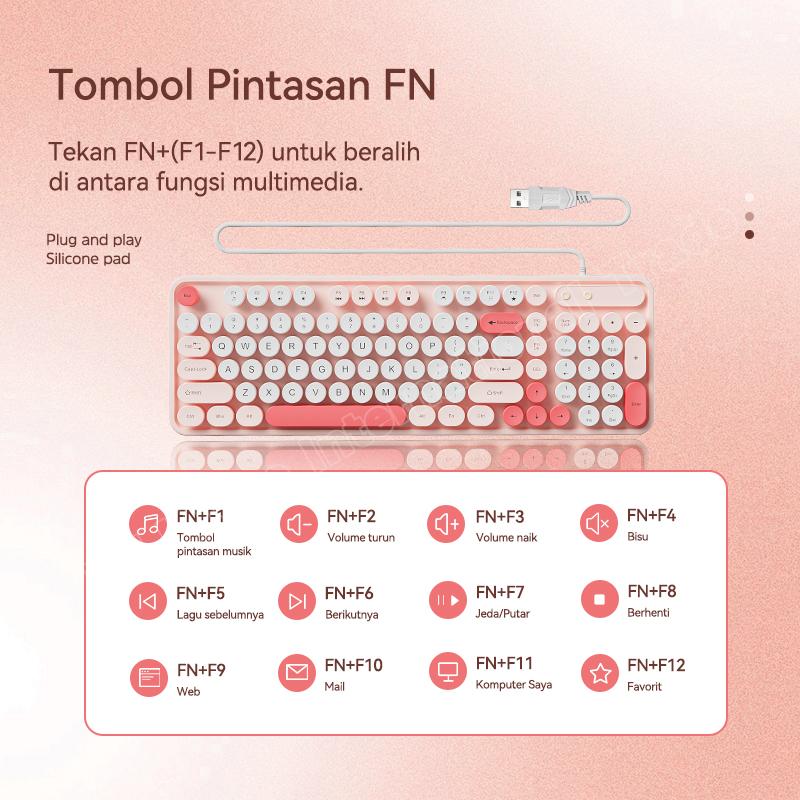 Ylv keyboard gaming Cantik K54 Mekanikal 98 Key untuk PC Laptop Warna Pink Putih Rose Gold Cocok untuk Gaming Kerja & Editing Ylv keyboard gaming Cantik K54 Mekanikal 98 Key untuk PC Laptop Warna Pink Putih Rose Gold Cocok untuk Gaming Kerja & Editing
