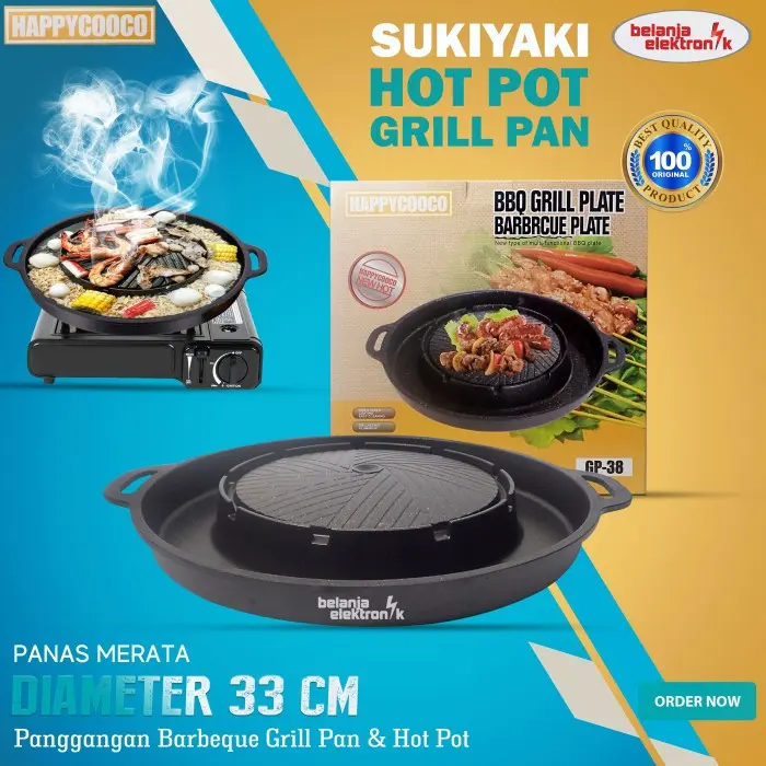 Bulgogi Pan Panci Steamboat BBQ Grill Kompor 2in1 Panggangan BBQ Korea Panci Grill Pan Shabu  Sukiyaki Bulgogi Pan 2 in 1 Hotpot BBQ Model Kompor