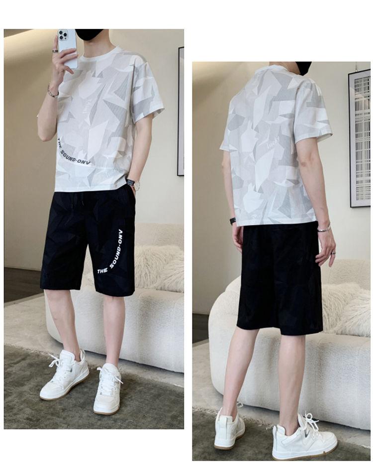 Product Introduction of Wolf Warrior Family Summer Ice Silk Casual Set Men's Short Sleeve T-Shirt Trendy Stylish Sportswear Shorts Two-Piece Set Sneakers 41