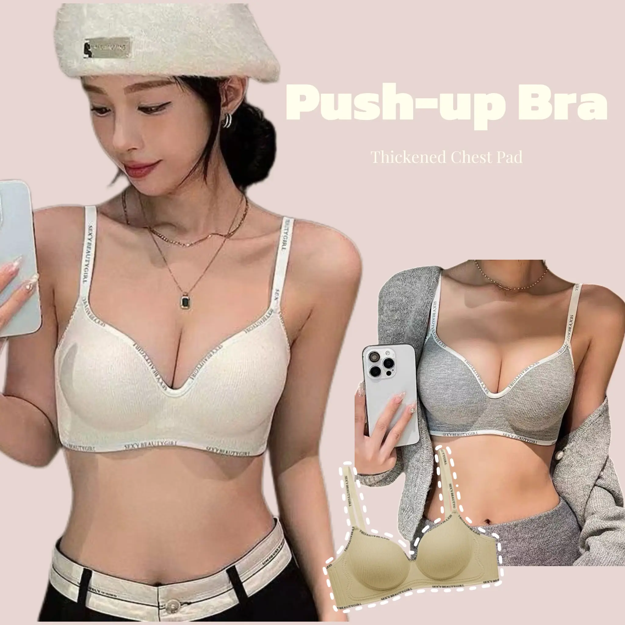 Áo Ngực Nâng Ngực, Không Có Vòng Thép, Miếng Lót Cốc Dày, Đồ Lót Gợi Cảm Cho Bé Gái, Cúp Nâng Ngực, Đặc Biệt Cho Ngực Phẳng, Áo Ngực Định Hình Thoải Mái Và Liền Mạch, Có Dây Đeo Chữ Cái