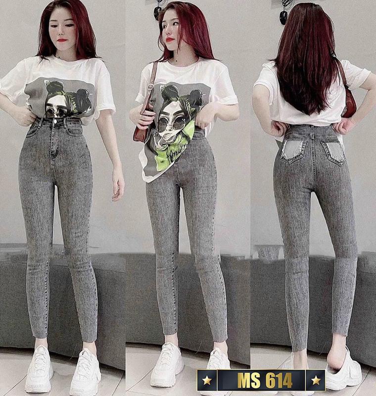 quần jean nữ xám 1 cúc - chất liệu denim cao cấp diễm nhi store ms507
