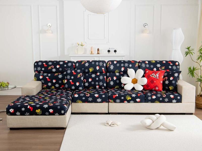 Product Introduction of Christmas Sofa Seat Cover Corner Couch Cushion Slipcover Combination Sofa Mattress L-shaped Chaise Lounge Covers 55