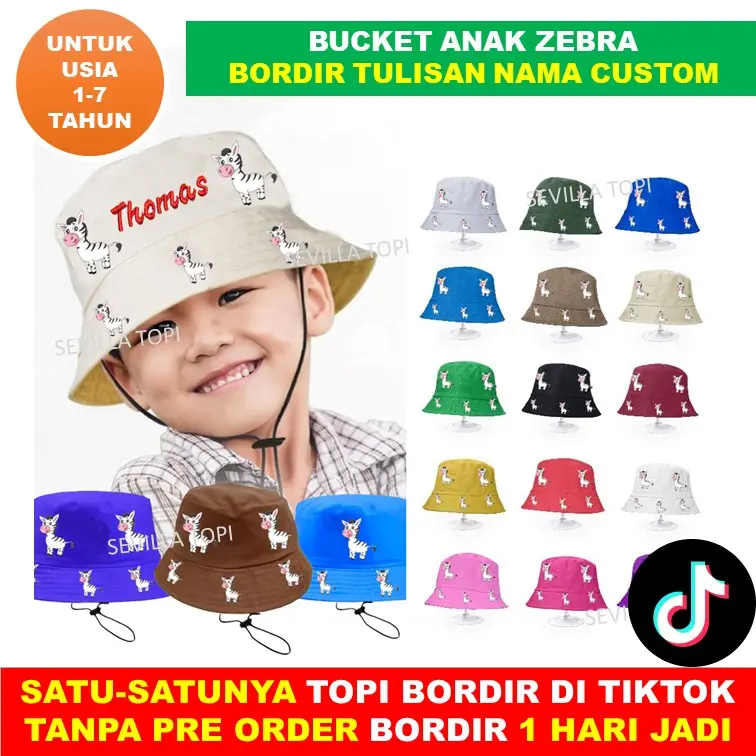 Topi Anak Zebra Bucket Anak Karakter Custom Bordir Nama Anak Usia 1 - 6 Tahun 1