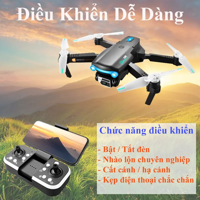 Drone Flycam S98 2 camera kép HD, cảm biến chống va chạm 4 hướng - Fly cam mini giá rẻ pin 1800mAh nhào lộn trên không 7