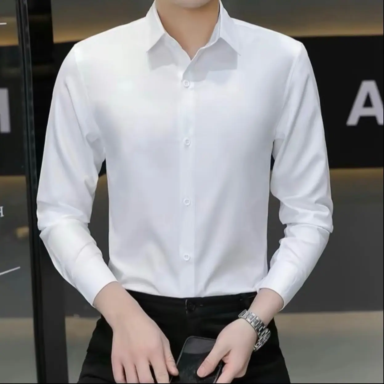 Áo sơ mi nam dài tay,from body chất liệu lụa thái Menswear Kate