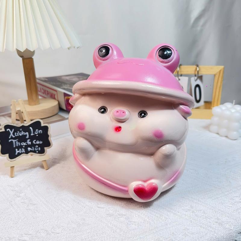  Heo Đất Mũ Ếch Tiết Kiệm Size To Lợn Đất Thạch Cao Mũ Ếch Size To Cute Ống Tiết Kiệm Ống Heo Đựng Tiền 