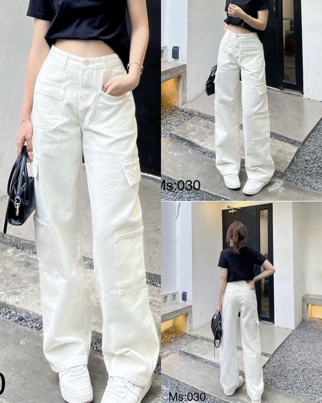 (VIDEO THẬT) QUẦN JEANS NỮ TRẮNG ỐNG RỘNG 6 TÚI THỜI TRANG PHONG CÁCH - CHẤT JEANS BÒ DÀY MỊN ĐẸP FORM SIÊU HACK DÁNG Women Pants