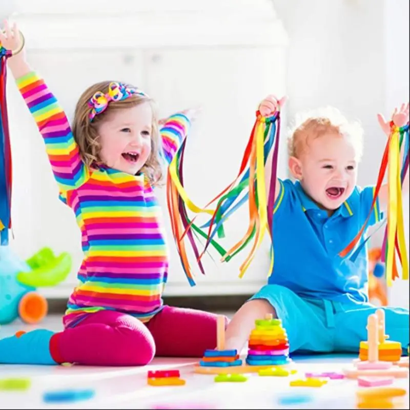 Colorful Rope With Storage Box, 2 Counts Rainbow Ribbon Baby Sensory Toy, Montessori Toy, Ribbon Streamer with Wood Ring, Rainbow Wind Wand Learning Play Toy, Birthday Gifts Ideas Toddler Toys Kids Toys 2