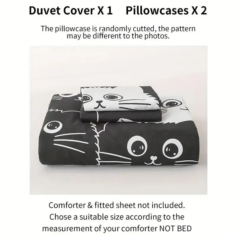 Cat Pattern Bedding Set, 3 Counts/set Including 1 Count Quilt Cover & 2 Counts Pillowcase without Filler, Soft Comfortable Bedding Set for Bedroom 6