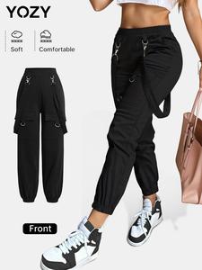 YOZY Women's Plain Pocket Jogger Pants, Casual Comfy Trousers for Daily Wear, Ladies Bottoms for All Seasons