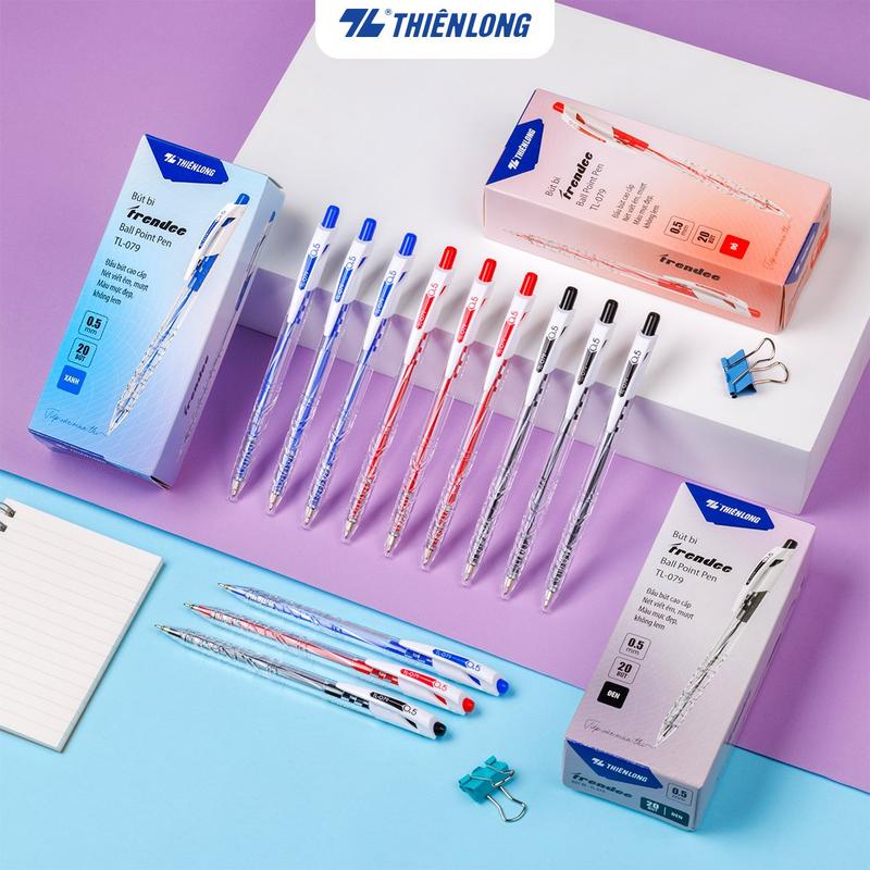 (TL079 - CHÍNH HÃNG) HỘP 20 Cây Viết Bi/ Bút Bi Thiên Long Cao Cấp TL 079/ TL-079 Ngòi 0.5mm (Mực Xanh, Đỏ, Đen) - Chính Hãng