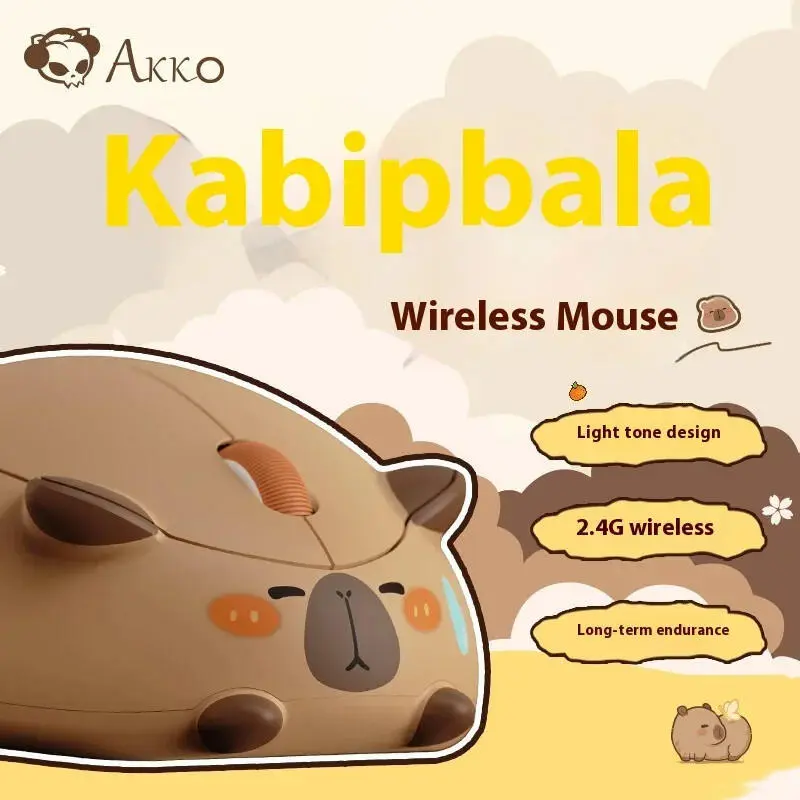 Chuột không dây, Công nghệ quang học máy tính, Thiết kế hình Akko Capybara và mèo, Chủ đề Hamster, Tần số 2.4GHz, Hoạt hình dễ thương 2