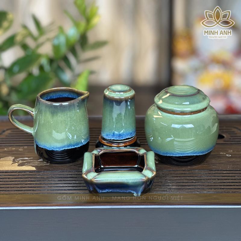Mua lẻ Phụ kiện ấm chén Bát Tràng men Hỏa biến màu Xanh Thân Tre