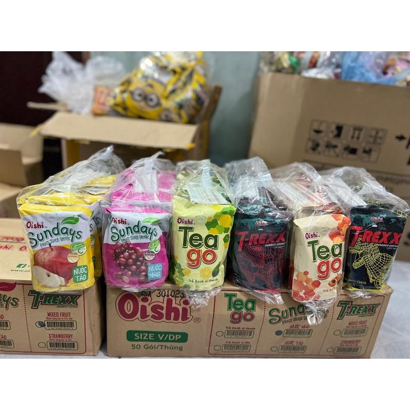 Nước Oishi giải khát mùa hè mix 5 vị ( nho , đào , trà chanh , tăng lực ,táo ) - 50 bịch Food