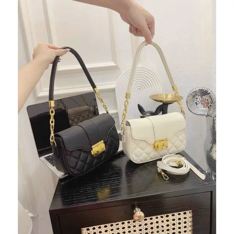 Túi xách nữ trần trám da đẹp thời trang công sở_ TDC225 Bag Tote Bag Tote Đeo Vai Đeo Chéo Kem Chữ Nhật 0